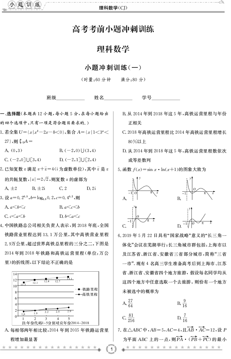 [理数]师大附中、长沙一中2020高考考前小题训练